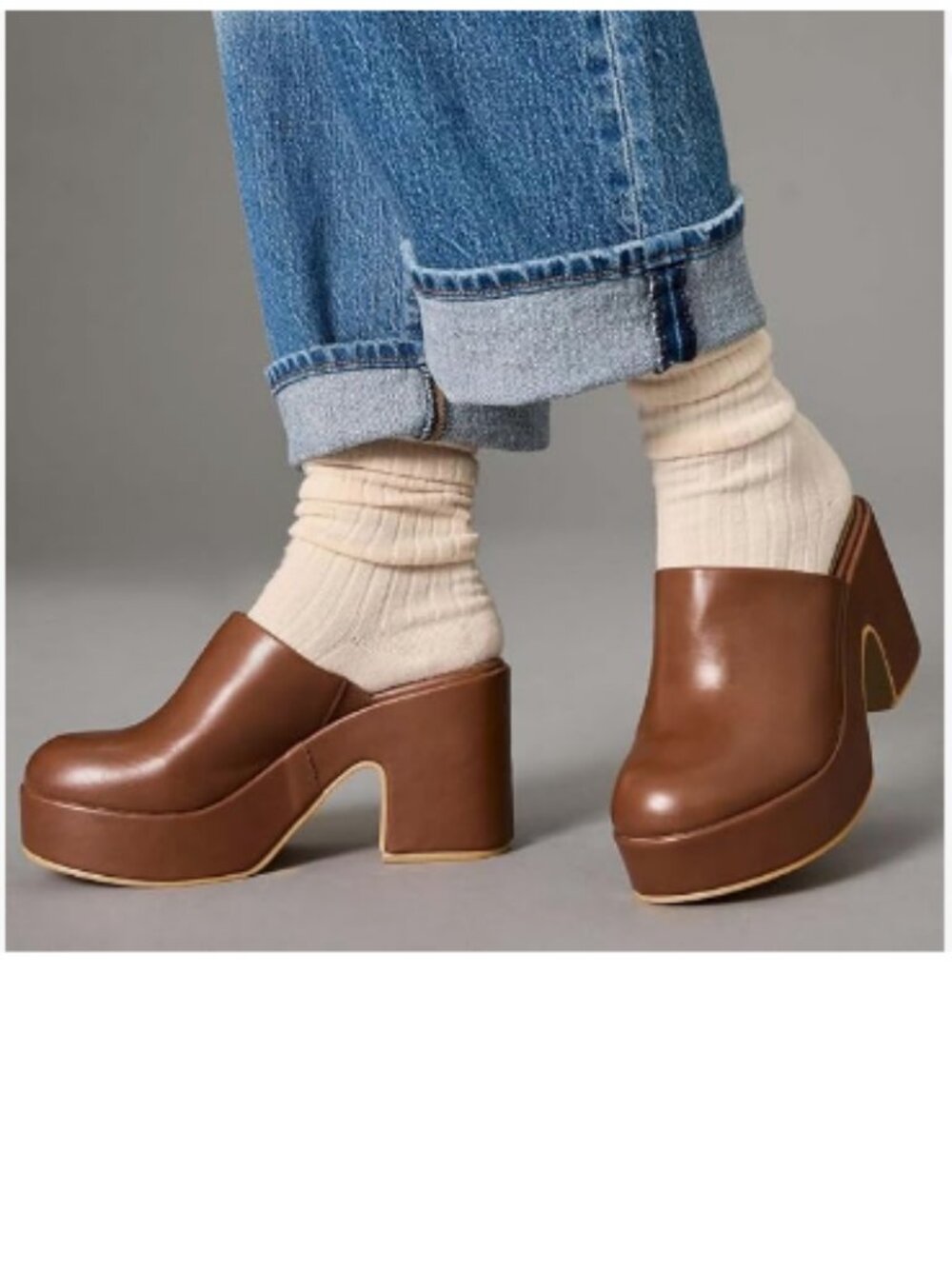Pazzion Brown Platform Round Toe Mule Clogs Slip On Chunky High Heels Shoe